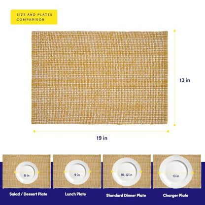 Sweet Home Collection 100% Cotton Placemats for Dining Room Rectangle Two Tone Woven Fabric 13" x 19" Soft Durable Table Mat Set, Set of 4, Gold - color: Gold, size: Rectangle 13" x 19"