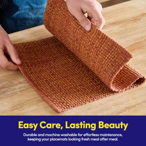 Sweet Home Collection 100% Cotton Placemats for Dining Room Rectangle Two Tone Woven Fabric 13" x 19" Soft Durable Table Mat Set, Set of 4, Rust - color: Rust, size: Rectangle 13" x 19"