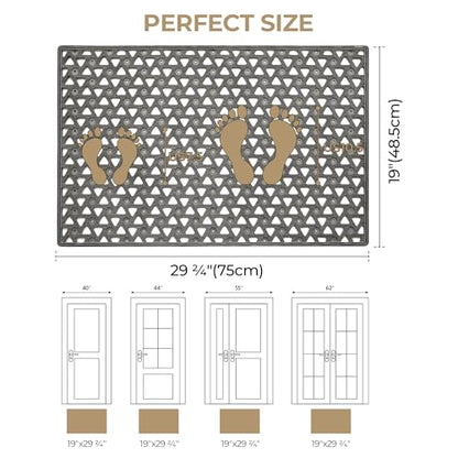 GRANNY SAYS Front Door Mat Indoor Entrance, Entryway Rugs Non Slip Washable, Waterproof Welcome Rubber Door Mat for Outside Entrance, Low Profile Outdoor Mats for Front Door, Grey 19" x 29.5"