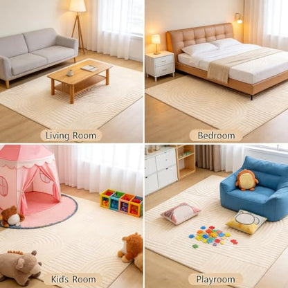 5x7 Solid Beige Area Rugs for Living Room, Geometric Washable Rug - color: Light Beige, size: 5' x 7' (Rectangular)
