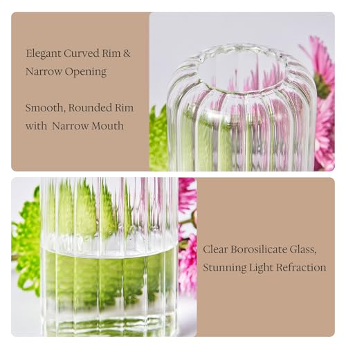 Glass Bud Vases Set of 20, 4.7 Inch Clear Ribbed Bud Vases for Centerpieces - color: 4.7inch-20pcs