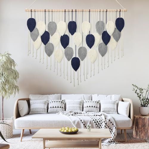 Large Macrame Wall Hanging Leaf Boho Woven Tapestry Bohemian Wall Decor - color: 51.5"W x 33.5"L