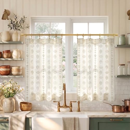 Lino Rosa Farmhouse Kitchen Window Curtains Sets,Small Cafe Linen Short Curtains for Bathroom Windows - color: Tan, size: 24"W x 36"L (Pack of 2)