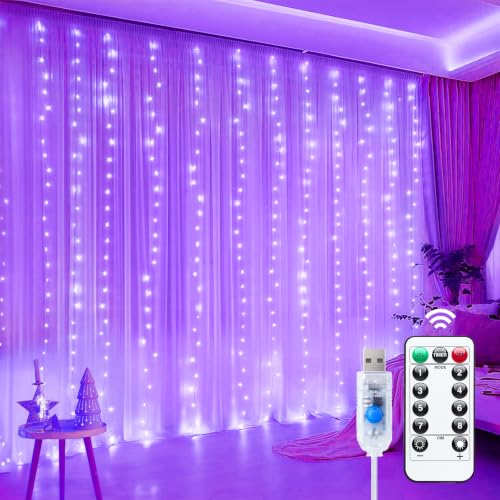 Minetom Halloween Curtain Lights, 300 LEDs Twinkle Fairy Lights, 8 Modes - color: Purple, size: 1 Pack