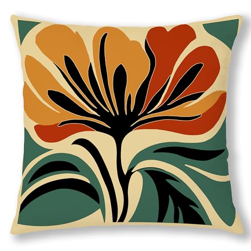 70s Retro Groovy Boho Floral Pillow Covers 18x18, Mid Century Modern Abstract Flower Decorative Throw Pillow Covers Pillowcases for Home Living Room Bedroom - color: Green & Orange 9, size: 18" x 18" (Pack of 1)