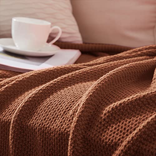 TREELY 100% Cotton Brown Knitted Throw Blanket 50"x60" - color: Brown, size: Throw(50" x 60")