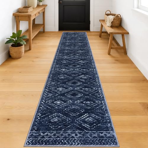 KILOCOCO Washable Runner Rug 2x12 Non Slip Runners for Hallway, Dark Blue - color: Dark Blue, size: 2' x 12' (Runner)