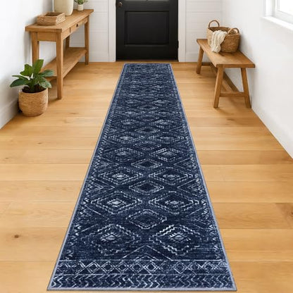 KILOCOCO Washable Runner Rug 2x12 Non Slip Runners for Hallway, Dark Blue - color: Dark Blue, size: 2' x 12' (Runner)