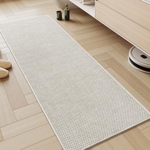 AMOAMI Chenille Bath Mat Super Absorbent Bathroom Mat Quick Dry Low Pile Bath Mats for Bathroom Washable Rubber Backed Bathroom Runners Fit Under Door, Front of Bathtub, Sink, Beige&White 17"x59" - color: Beige&white, size: 17" x 59"