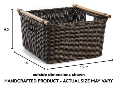 The Basket Lady Deep Pole Handle Wicker Storage Basket L, Walnut Brown - color: Antique Walnut Brown, size: Large