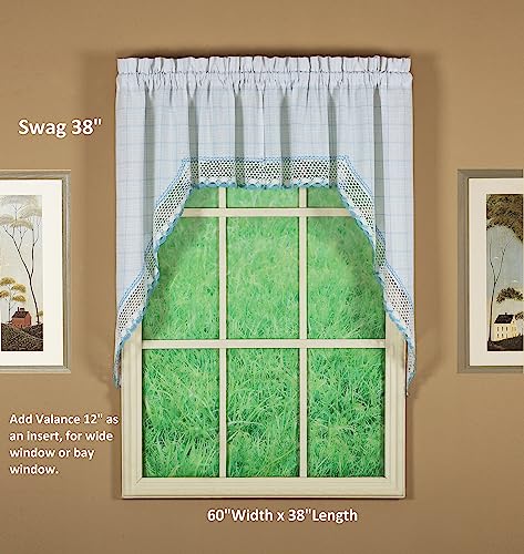 Today's Curtain Adirondack 2-Tone Crochet Swag 38", White/Blue, 60W x 38L - color: White/ Blue, size: 60"W x 38"L (Pack of 1)