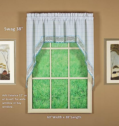 Today's Curtain Adirondack 2-Tone Crochet Swag 38", White/Blue, 60W x 38L - color: White/ Blue, size: 60"W x 38"L (Pack of 1)