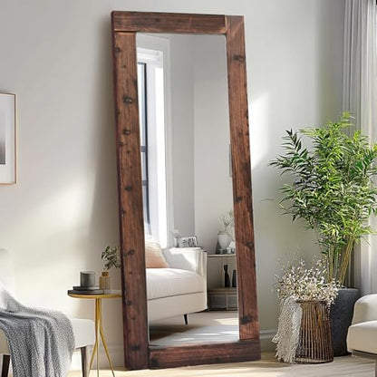 65x24in Full Length Mirror, Solid Wood Convex Frame, Brown - color: Brown-convex Frame, size: 65"L x 24"W