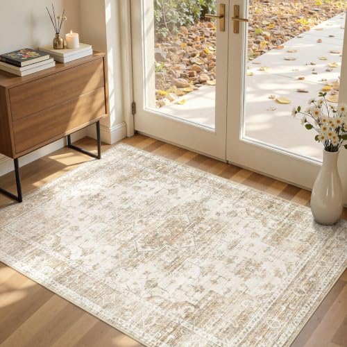 Washable Rugs 3x5: Non Slip Soft Neutral Beige Entry Area Rugs - color: Beige, size: 3' x 5' (Rectangular)