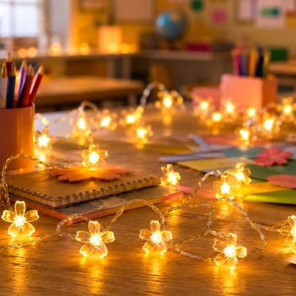 10ft 30 LED Fairy Flower String Lights Battery & USB Operated (Warm White) - color: Warm White
