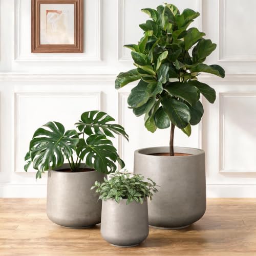 Kante 3-Pack 16.5" 13" 9.4" W Round Weathered Concrete Planters - color: Weathered Concrete, size: 16.5"+13"+9.4" Dia