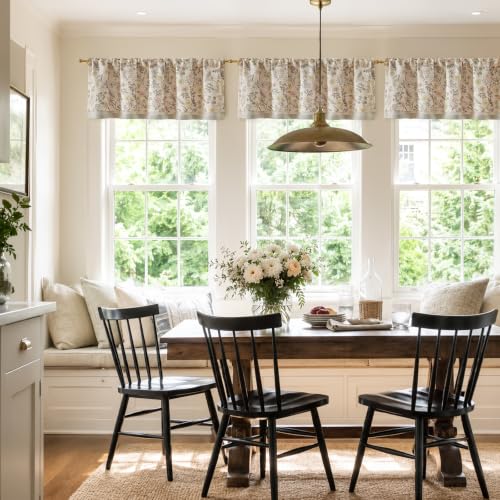 jinchan Maia Floral Linen Double Layer Valance 16 Inch 1 Panel Pink - color: Maia Pink on Linen, size: 50"W x 16"L (Pack of 1)