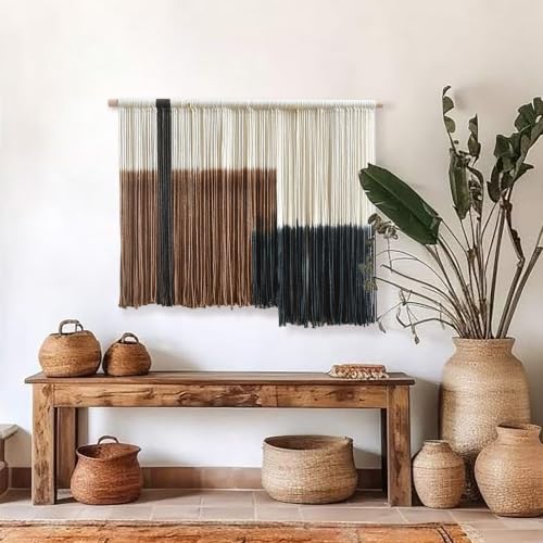 Macrame Wall Hanging Hand Dyed Woven Cotton Gradient Fiber Art 27"W*19"L - color: Brown, size: 27"W*19"L