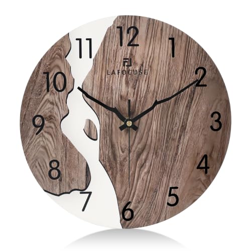 Lafocuse 12 Inch Brown and Beige Wooden Vintage Wall Clock for Kitchen - color: Brown & Beige