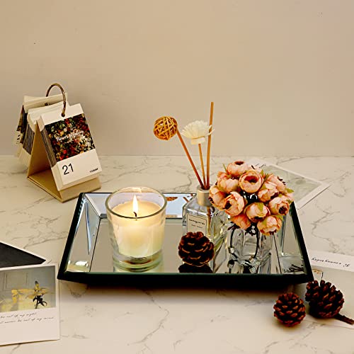 Hipiwe Glass Mirror Makeup Vanity Tray Black Rectangle Perfume Tray