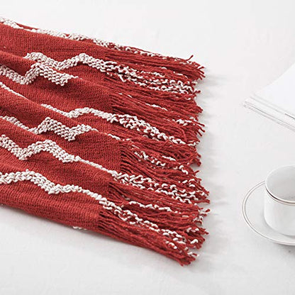 BOURINA Knitted Throw Blanket Boho Chenille Outdoor Blanket,Rust 50x60Inch - color: A-rust, size: 50"×60"
