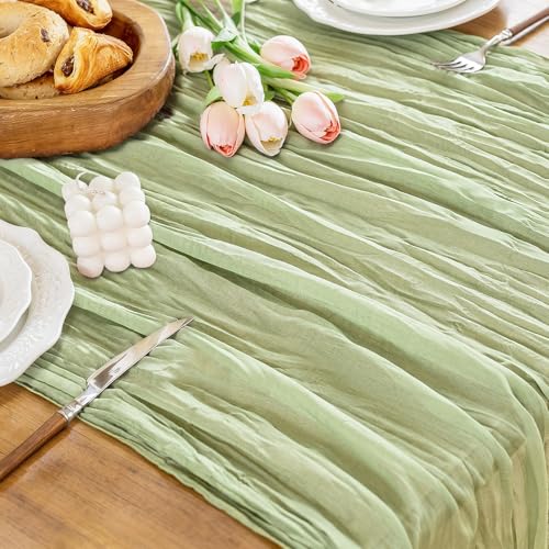 Cheesecloth Table Runner, 10 Ft, Boho Rustic, Sage Green, 1 Pcs - color: Sage Green