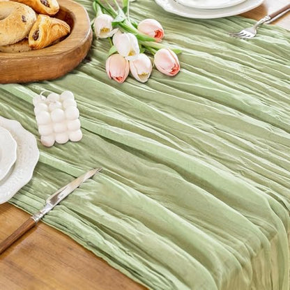 Cheesecloth Table Runner, 10 Ft, Boho Rustic, Sage Green, 1 Pcs - color: Sage Green