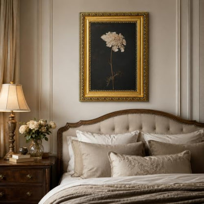 Gold Framed Floral Wall Art Dark Moody Botanical Canvas Painting 16x24in - color: Framed flowers, size: 24"L x 16"W
