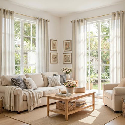 MYSKY HOME Grey Striped Linen Curtains for Dining Room 102 Inches 2 Panels - color: Grey, size: 52"W x 102"L (Pack of 2)