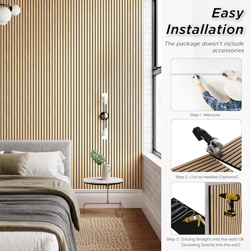 SMARTSTANDARD 4 Pack 105.9" x 12.6" Wood Slat Wall Panels, White Oak - color: White Oak, size: 106" x 50.4"