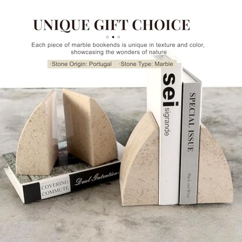 Koville Marble Bookends for Shelves, Large Bookends for Heavy Books, Non-Slip Heavy Duty Book Stopper for CD/Movies, Aesthetic Decorative Bookends for Shelves Table Home Decor(Brown) - color: Sail-brown