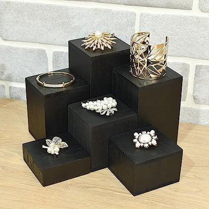 MOOCA 6-Piece Wooden Square Display Risers for Jewelry & Accessories - color: Black