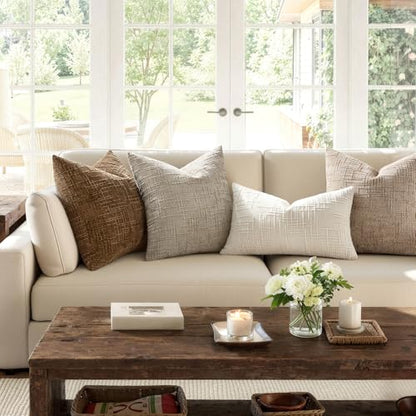 MIULEE Chenille Textured Throw Pillow Covers Light Brown 18x18 Set of 2 - color: Light Brown, size: 18" x 18" (Pack of 2)