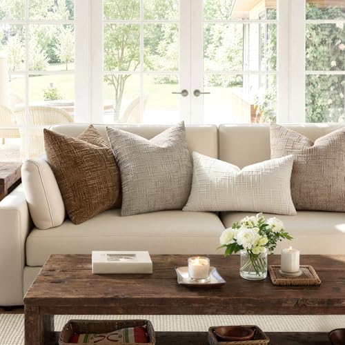 MIULEE Chenille Textured Throw Pillow Covers Light Brown 18x18 Set of 2 - color: Light Brown, size: 18" x 18" (Pack of 2)