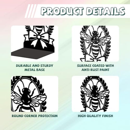 Peacoblue 5.3"x4.3"x7.9" Metal Bookends, Heavy Duty Book Ends for Shelves - style: Bee with Laurel Wreath
