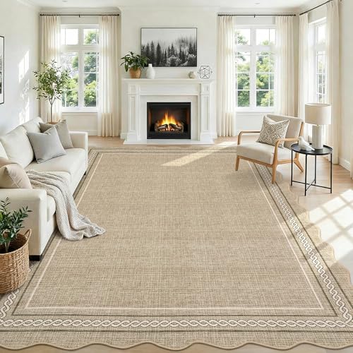 GarveeHome Washable Large 10 x 14 Area Rug for Living Room Scallope, Jute - color: Jute Color, size: 10' x 14' (Rectangular)