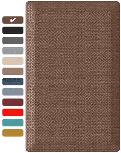 Ophanie Kitchen Mats for Floor,3/4 inch Thick,17x28 Anti Fatigue Cushioned Mat,Kitchen Rugs,Waterproof,Comfort Ergonomic Standing Mat for Office,Home,Sink with 99+ Pairs of Anti-Slip Bottom Ridges - color: Brown, size: 17"L x 28"W x 0.8"Th