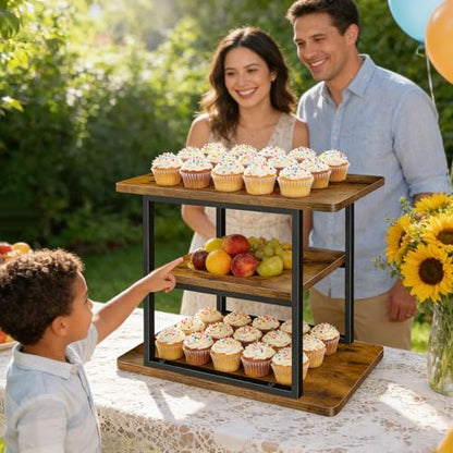 3 Tier Rustic Wood Cupcake Stand, Rectangular Dessert Table Display Tower - size: 3 Tier - Rectangle