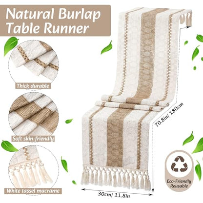 Boho Table Runner and Placemats Set, 6 Sets, Khaki A, 12x72 - color: Khaki a, size: 12x72"