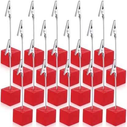 20 Pcs Cube Base Memo Clip Holder with Alligator Clip, Red - color: Red