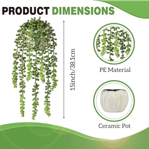 Succulents Plants Artificial, Small String of Pearls with Ceramic Pot Artificial Faux String of Pearls Suitable for Home Garden Decor, Wall Decoration