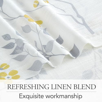 Beauoop Floral Linen Semi Sheer Curtains Living Room Yellow Grey 50x96x2 - color: Grommet | Yellow and Grey, size: 50"W x 96"L (Pack of 2)
