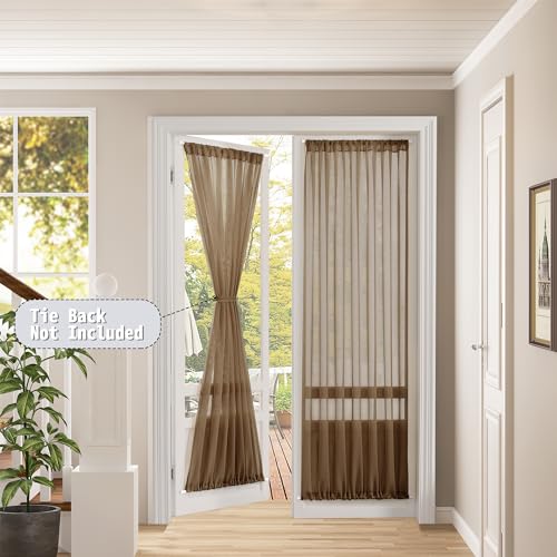 Tollpiz Sheer Door Curtains Closet Linen Textured Curtains Sheer Doorway Light Filtering Voile French Doors Rod Pocket Curtain Patio Glass Door, 25 x 72 inches Long, Brown, 1 Panel - color: Brown, size: 25"W x 72"L (Pack of 1)