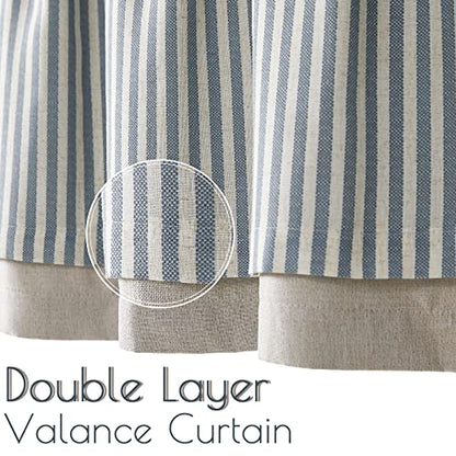 jinchan Stripe Linen Kitchen Valance Curtain, 50x18, 1 Panel, Blue - color: Boxter Striped | Blue on Linen, size: 50"W x 18"L (Pack of 1)