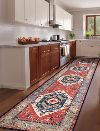 SERISSA 2'6"x12' Washable Non Slip Boho Runner Rug for Hallway，Rust - color: Rust/Multi, size: 2'6" x 12' (Runner)