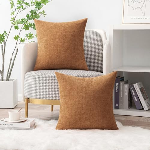 MIULEE Soft Chenille Throw Pillow Covers Brown 20x20 Inch Pack of 2 - color: Brown, size: 16" x 16" (Pack of 2)