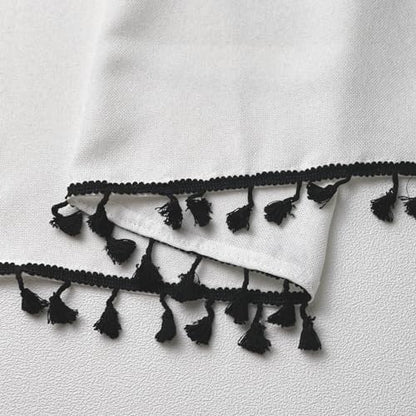 Oindec Faux Linen Kitchen Valances with Tassels, White, 54x15 inch - color: Black