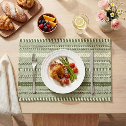 Artoid Mode Army Green Woven Braided Stripe Placemats Set of 6-12x18 Inch - color: Army Green, size: 12" x 18", 6 Pcs