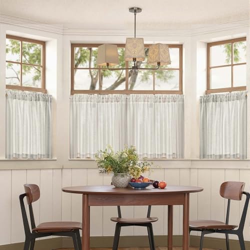 jinchan Linen Striped Tier Curtains for Kitchen Windows Farmhouse - color: Striped Grey | on Beige, size: 26"W x 24"L (Pack of 2)