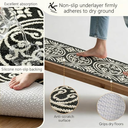 Kitchen Rug Non Slip Washable 18x28 Black Vintage Sink Mat - size: 18''×28''